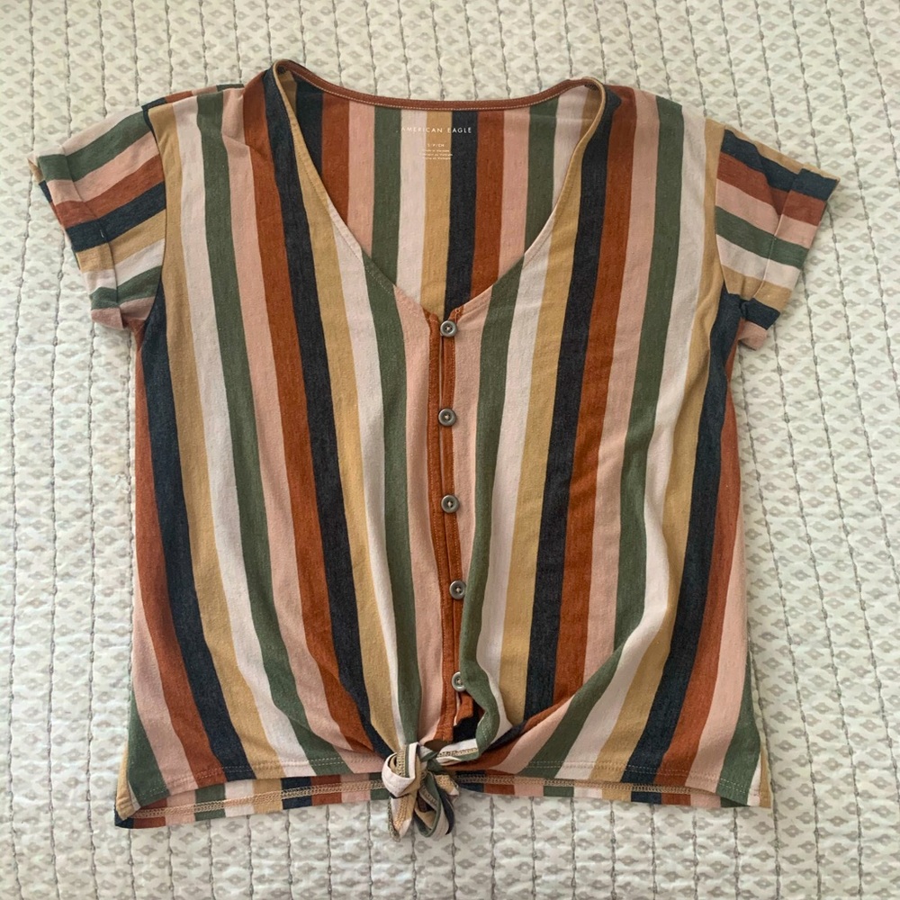 American Eagle striped tie front top